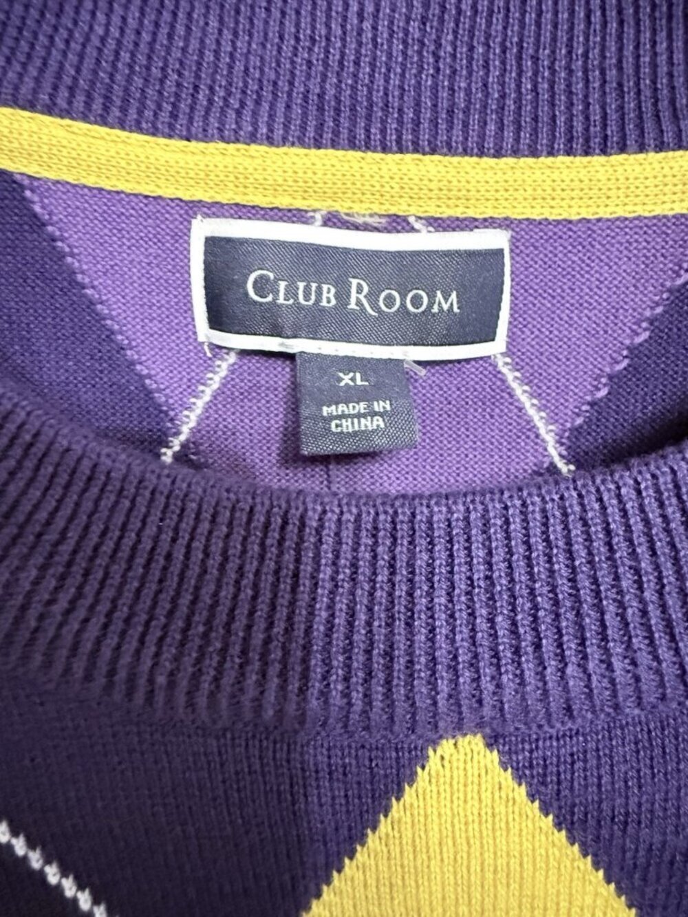 NWT Club Room Argyle Sweater Men's Size XL Purple Yellow Y2K Old Money Preppy - Picture 5 of 6